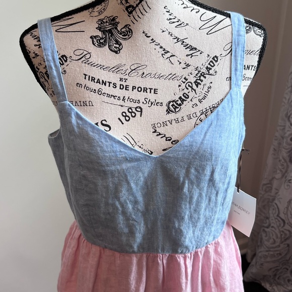 Cynthia Rowley 100% Linen Pink, Blue and Coral Color Block Sundress Size 8 - Picture 7 of 12